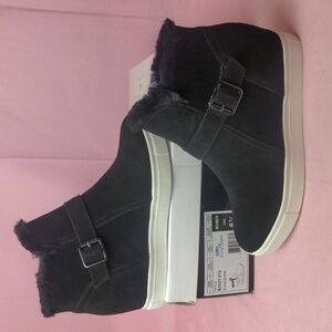 Aqua College Gayla Black Suede Leather Mink Insole Boots with Buckle Detail 6.5